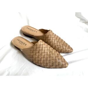 EUC Frankie4 Kass Woven Leather Mules Shoes, Biscuit Cream Tan, 10